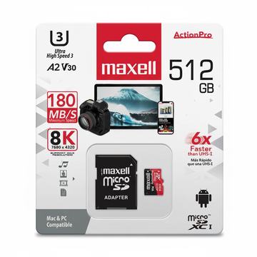 Tarjeta MicroSD Maxell 512GB UH-3 8K A2 180MB/S Maxell