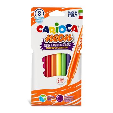 Plumones Neón Carioca 8 Unidades Doble Trazo Fluorescentes Por Mayor Carioca