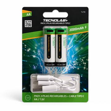 Pack 2 Pilas Recargables AA Litio Tecnolab TL-719 Tecnolab