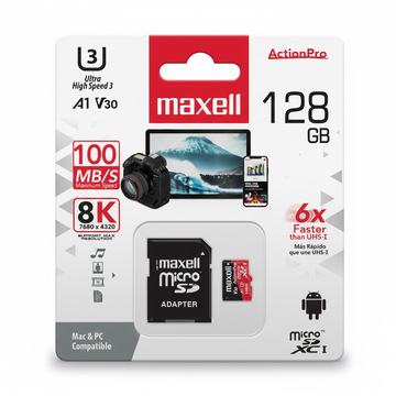 Tarjeta MicroSD Maxell 128GB UH-3 8K 100mb V30 Maxell