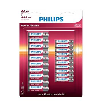 Pack 20 Pilas Alcalinas Philips AA x 10 + AAA x 10 LR036P20BP Philips