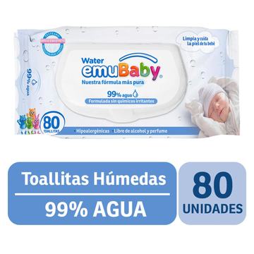 Toallitas Húmedas Emuwipes Water 80 Un Tapa Emubaby